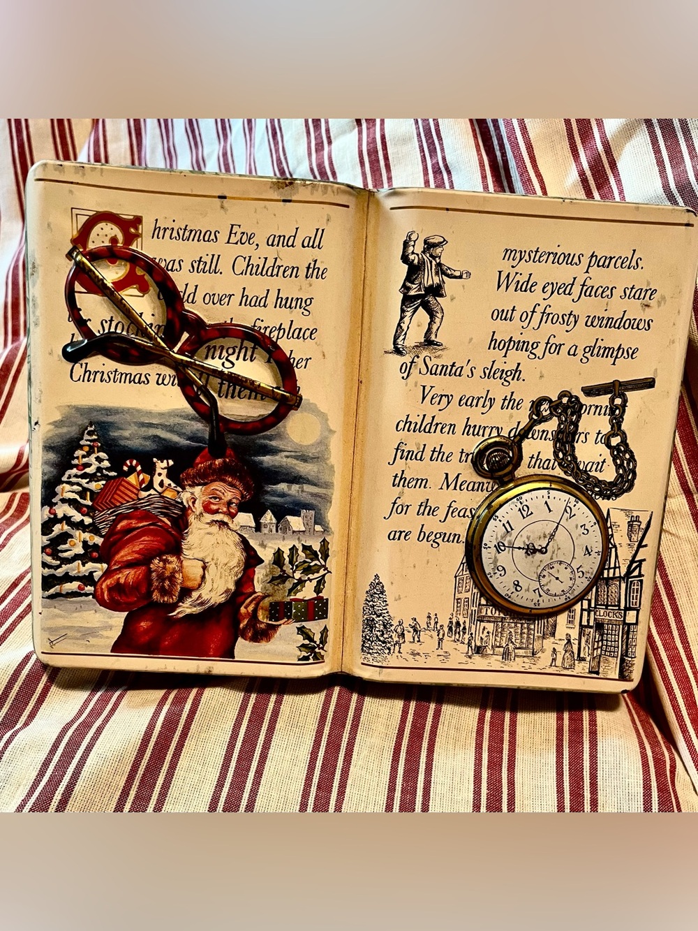 Silver Crane Company Christmas Book Tin. c 1995 Made In England Embossed Lid
